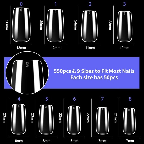 Clara Colours Nail Tips-Full Cover Nails, Clear Acrylic Nail Tips, Med Sq - Picture 2 of 4